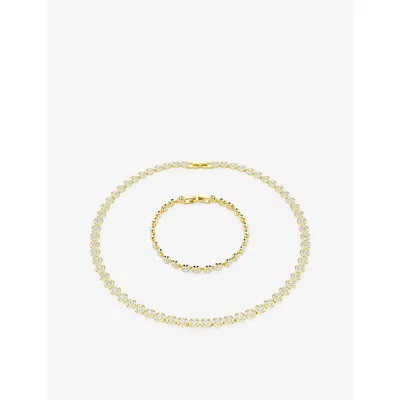 Swarovski Una Angelic Crystal Tennis Necklace & Bracelet Set In Gold