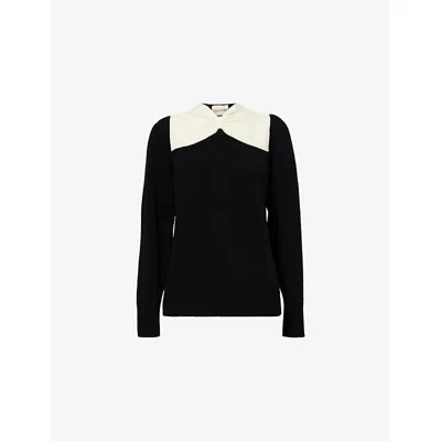 Valentino Bow-detailed Two-tone Wool Sweater In Black