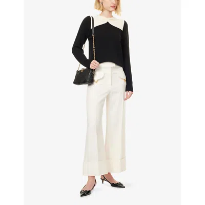 Valentino Bow-detailed Two-tone Wool Sweater In Black