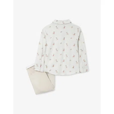 The Little White Company Reindeer Two-piece Cotton Set 0 In Multi