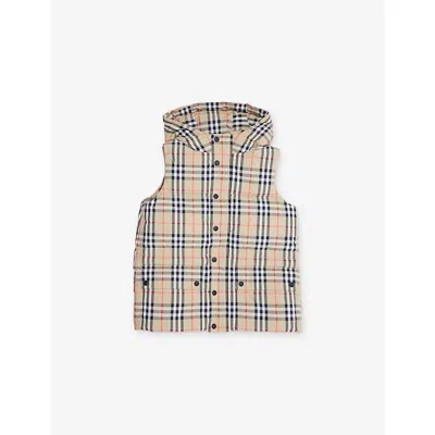 Burberry Franklin Checked Hooded Shell-down Gilet 4-14 In Neutral