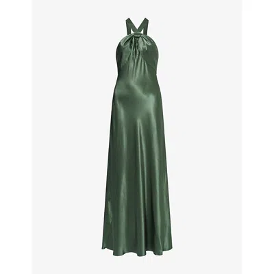 Rixo London Womens Rixo Losanna Halterneck Woven Gown In Green