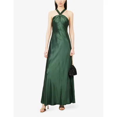 Rixo London Womens Rixo Losanna Halterneck Woven Gown In Green