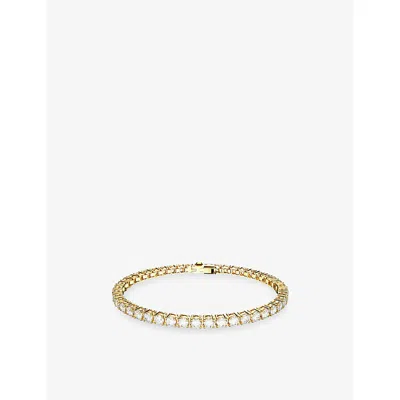 Swarovski Crystal Round Cut Matrix Tennis Bracelet In Gold