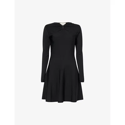 Valentino Womens  Garavani Bow Long-sleeves Knitted Mini Dress In Black