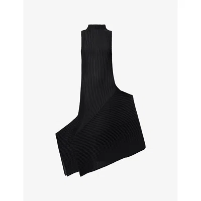 Issey Miyake Womens  Fold Pleats Sleeveless Knitted Maxi Dress In Black