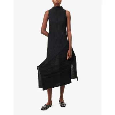 Issey Miyake Womens  Fold Pleats Sleeveless Knitted Maxi Dress In Black