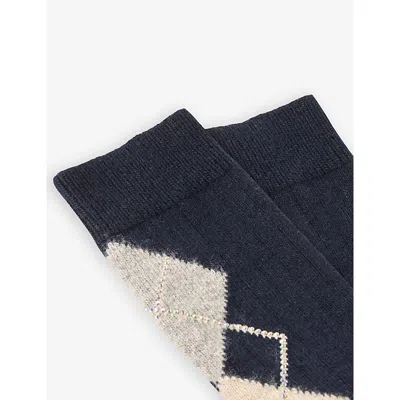 Sandro Embellished Argyle Socks In Blue