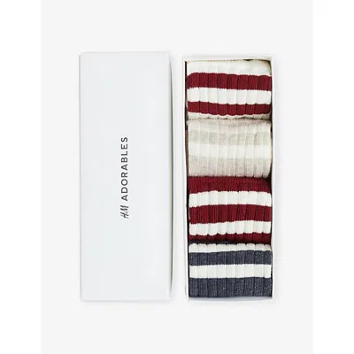 H&m Adorables Stripe-trim Stretch Cotton-blend Socks Pack Of Four In Red