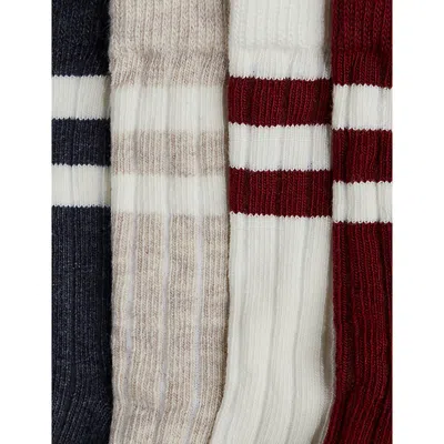 H&m Adorables Stripe-trim Stretch Cotton-blend Socks Pack Of Four In Red