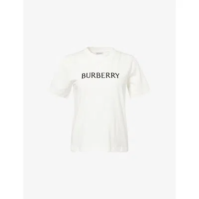 Burberry Womens  Brand-print Short-sleeves Cotton-jersey T-shirt In White