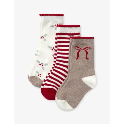 The Little White Company Bow Holly Stretch Cotton-blend Socks Pack Of Three 0-4 Year In Multi