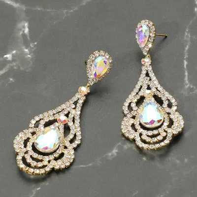 Fashnzfab Teardrop Stone Point Rhinestone Paved Rose Evening Earrings In Blue