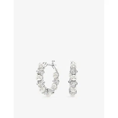 Swarovski Womens  Matrix Pearl Rhodium-plated And Zirconia Hoops Earrings In Metallic