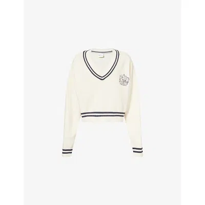 Sisters & Seekers Womens  Relaxed-fit Embroidered-logo Knit Jumper In White