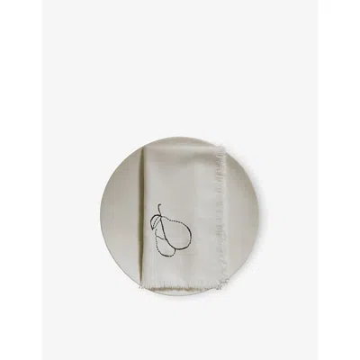 The White Company Pear-embroidered Linen Napkins Set Of Four In Multi
