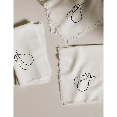The White Company Pear-embroidered Linen Napkins Set Of Four In Multi