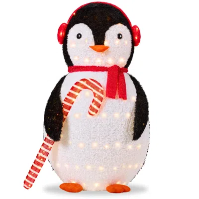 Best Choice Products 5ft Lighted Pop-up Penguin, Large Yard Outdoor Christmas Decoration W/ Led Lights - Red And White