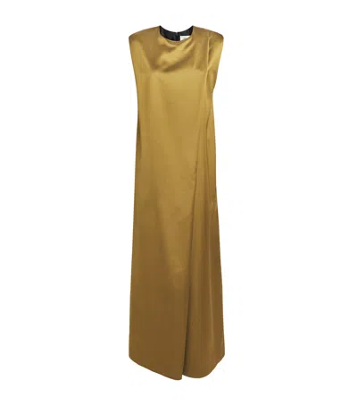 Yves Salomon Wool-blend Satin Maxi Dress In Brown