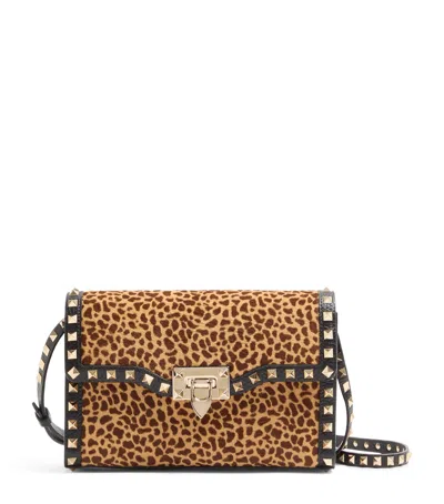 Valentino Garavani Rockstud Small Shoulder Bag In Pony-effect Calfskin With Animal Print In Multi