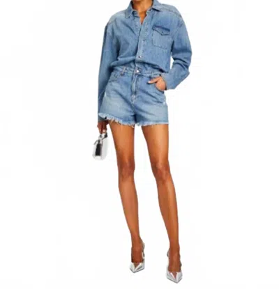 Retroféte Annie Denim Romper In Oasis In Blue