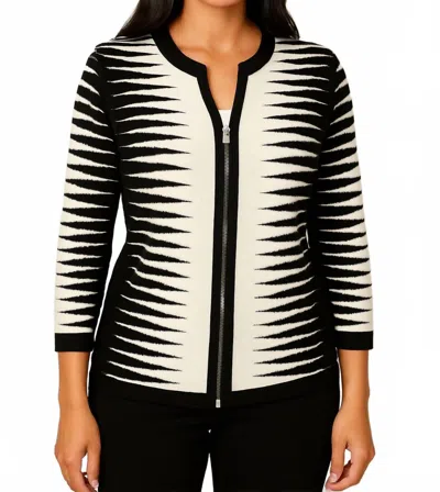 Angel Apparel Zig Zag Zip Up Cardigan In Black White In Black