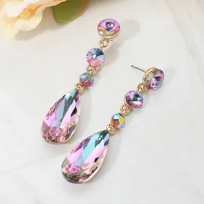 Fashnzfab Elegant Multi Faceted Crystal Dangle Statement Earrings In Pink