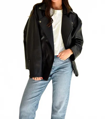 Beige Botany Oversized Leather Jacket In Black In Black