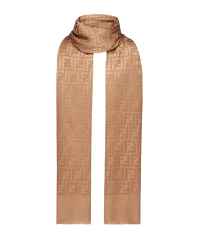 Fendi Camel-coloured Wool And Silk Stole In Brown
