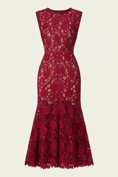 Self-portrait Womens Burgundy Guipure-lace Stretch-woven Midi Dress In Burgundy