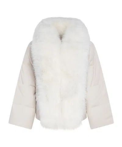 Yves Salomon Fur-collar Coat In White