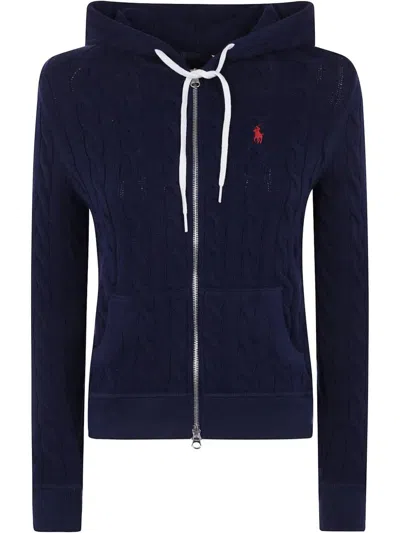 Polo Ralph Lauren Cable-knit Cotton Full-zip Hoodie Clothing In Blue