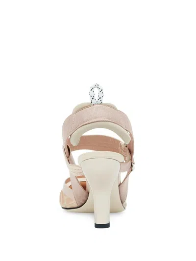 Fendi Black Leather And Mesh Slingbacks With Medium Heel In Multicolor