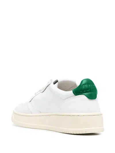 Autry Medalist Low Sneakers In White And Green Leather Shoes In White