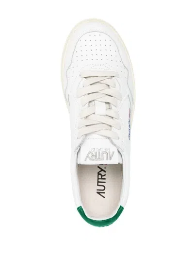 Autry Medalist Low Sneakers In White And Green Leather Shoes In White