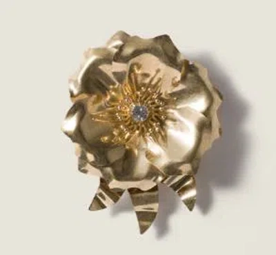 Miu Miu Flower Brooch Pin Central Gemstone Petals In Gold