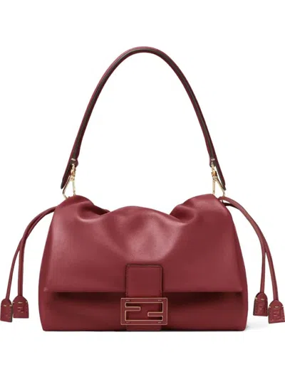 Fendi Women Mamma Baguette Medium Leather Crossbody Bag In Red