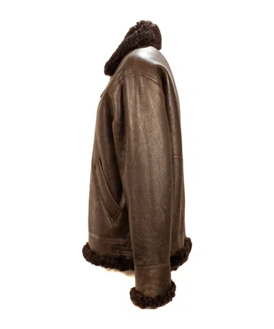 P.a.r.o.s.h Shearling-collar Zip Jacket In Brown