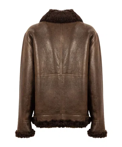 P.a.r.o.s.h Shearling-collar Zip Jacket In Brown