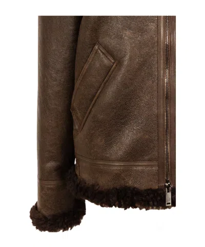 P.a.r.o.s.h Shearling-collar Zip Jacket In Brown