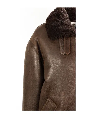 P.a.r.o.s.h Shearling-collar Zip Jacket In Brown