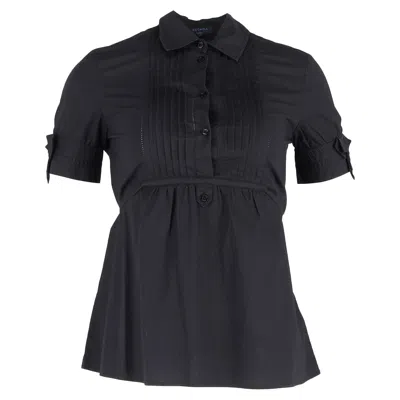 Escada Tie Waist Short Sleeve Blouse In Black Cotton In Black
