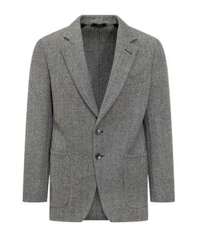 Tom Ford Chevron-pattern Single-breasted Blazer In Gray