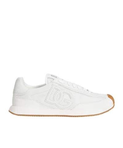 Dolce & Gabbana Men White Low Top Sneakers With Logo Patch On Tongue And Side In Leather Man