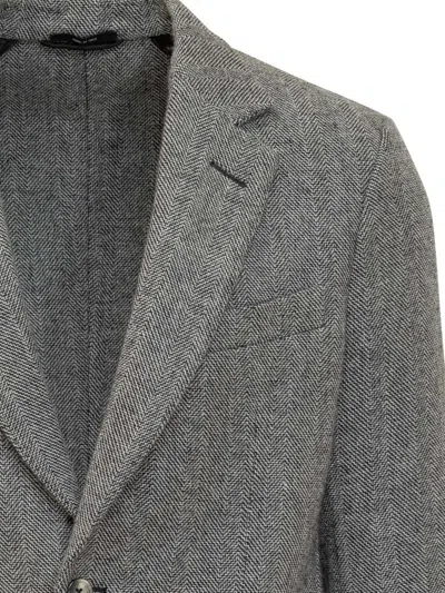 Tom Ford Chevron-pattern Single-breasted Blazer In Gray