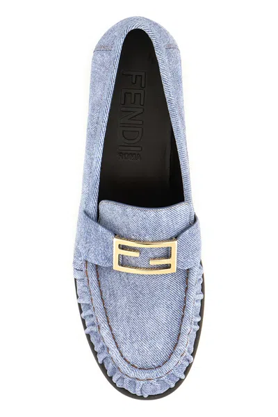 Fendi Baguette Denim Loafers Gold Tone Hardware In Multi