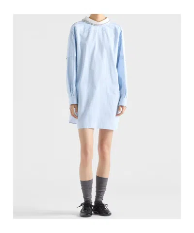 Prada Besticktes Gestreiftes Top Aus Popeline In Blue