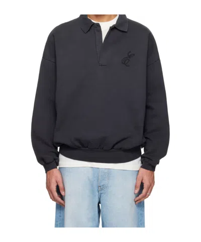 Essentials Embroidered Classic Polo Sweatshirt In Black