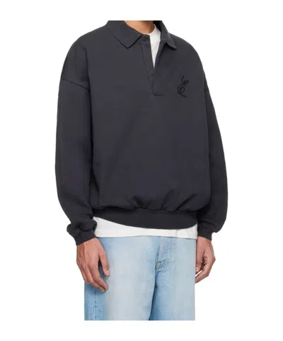 Essentials Embroidered Classic Polo Sweatshirt In Black