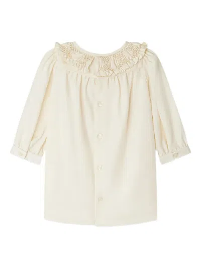 Bonpoint Ruffled Collar Silk Dress In White